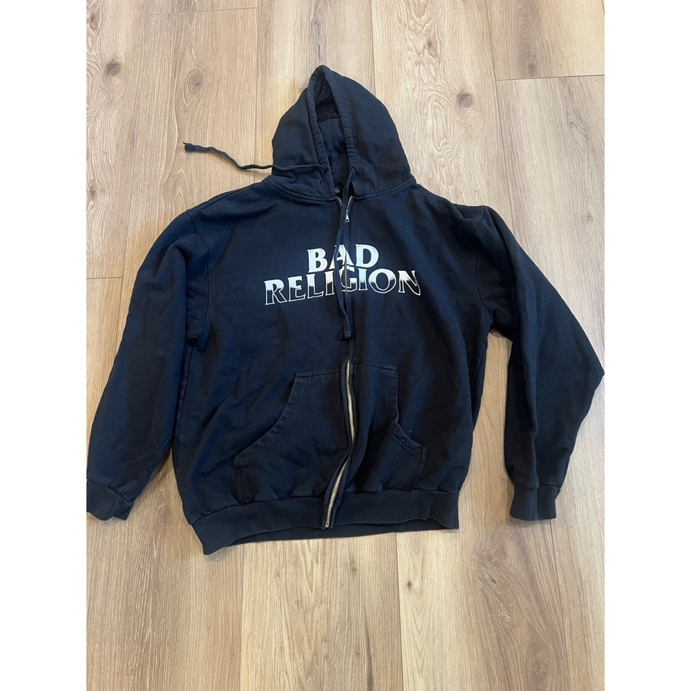 Bad Religion Band Hoodie Large Black Zip Up Crossbuster Punk Rock Sweatshirt
